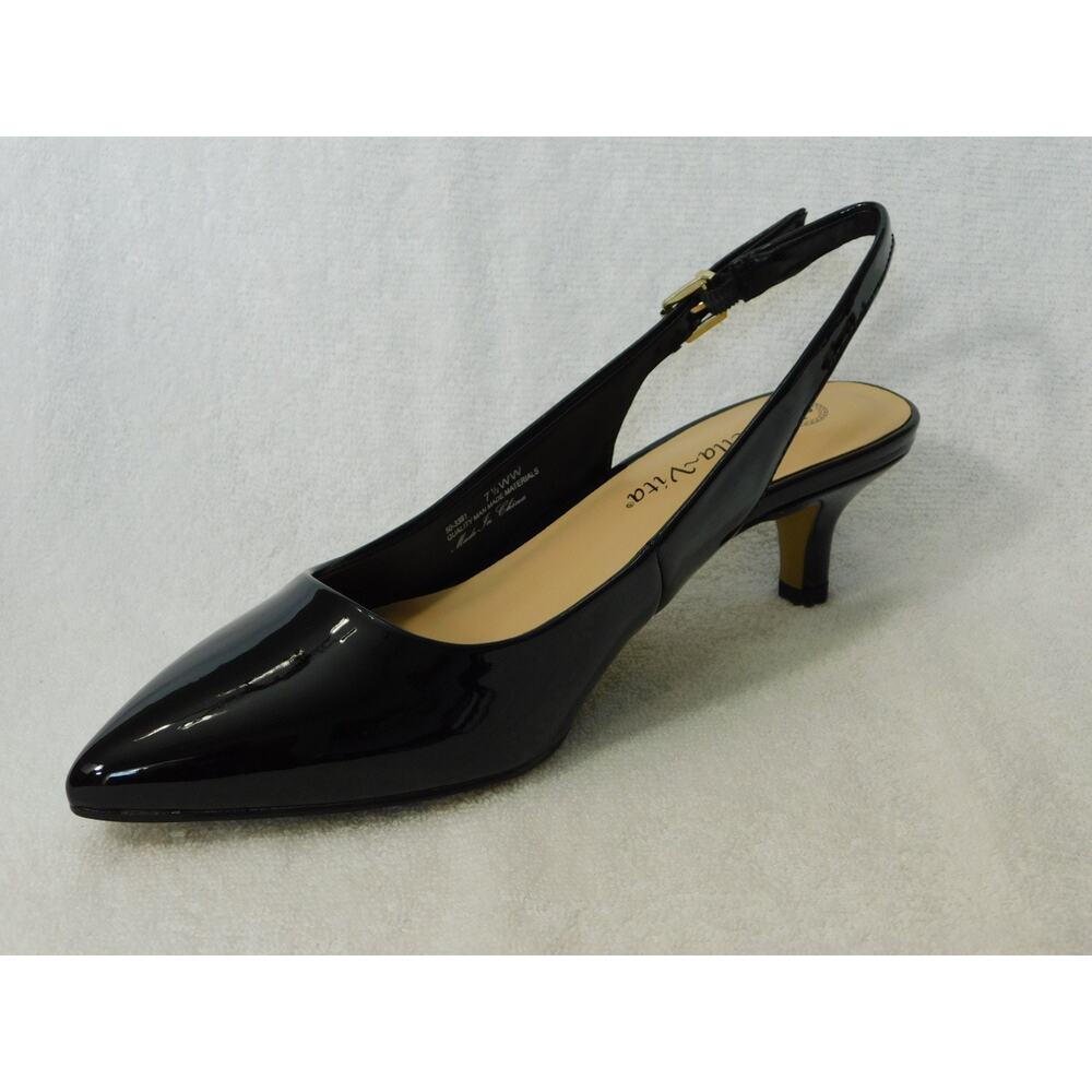 W635 Bella Vita Black Scarlett II Kitten-Heel Slingback Pumps - 7.5 WW - Picture 2 of 5